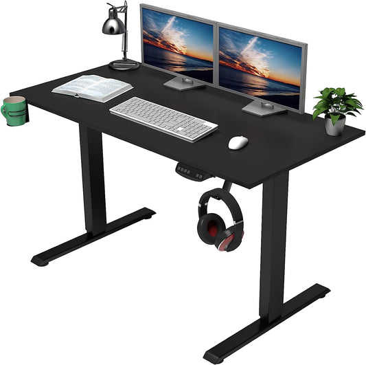 Dual Motor Height Adjustable Standing Desk Electric Dual Motor Home Office Stand up Computer Workstation with Splice Board (Black, 48")