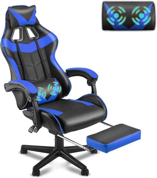 Blue Gaming Chair with Footrest,Gaming Computer Chair, Office Gaming Chair Ergonomic Gamer Chair with Height Adjustment,Headrest and Lumbar Support Gamer Chair(Storm Blue)