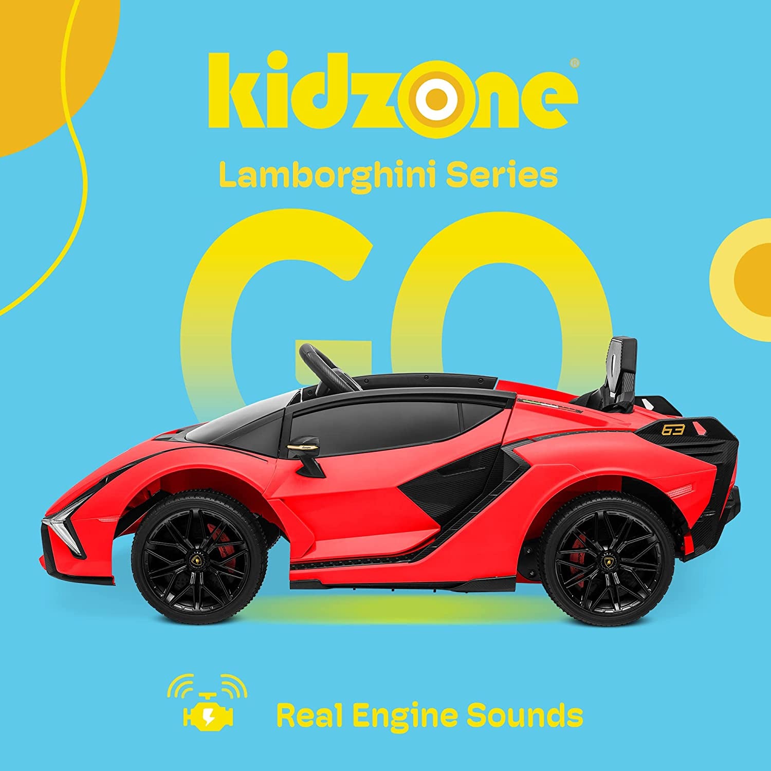 Kids Electric Ride on 12V Licensed Lamborghini Sian Roadster Battery Powered Sports Car Toy with 2 Speeds, Parent Control, Sound System, LED Headlights & Hydraulic Doors - Red