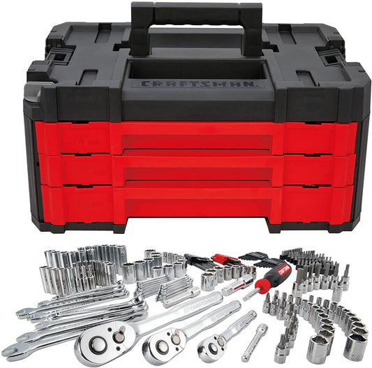 Mechanic Tool Set, 230 Piece with 3 Drawers, Sockets, Extension Bars, Wrenches, Hex Keys, and More (CMMT45305)