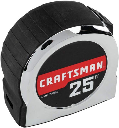 Tape Measure, 25 Ft, Retraction Control and Self-Lock, Solid Chrome Finish, Rubber Grip (CMHT37325S)