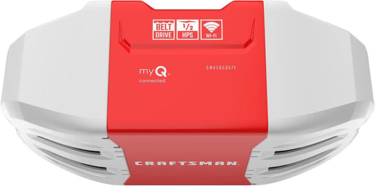 1/2 HP Smart Myq Smartphone Controlled-Belt Drive, Wireless Keypad Included, Model CMXEOCG572, Red Garage Door Opener & CMXZDCG453 3-Button Garage Door Remote, Black