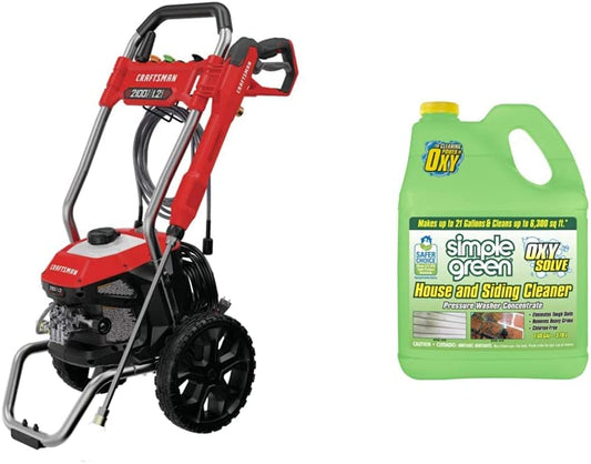 Electric Pressure Washer, Cold Water, 2100-PSI, 1.2 GPM, Corded & Oxy Solve House and Siding Pressure Washer Cleaner & Mildew on Vinyl, Aluminum, Wood, Brick, Stucco - Concentrate 1 Gal.