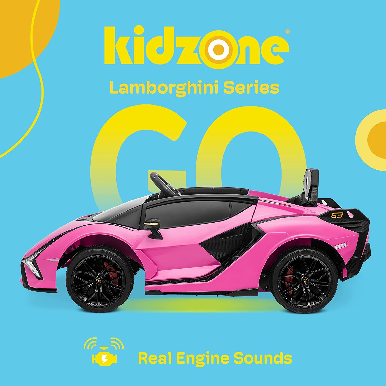 Kids Electric Ride on 12V Licensed Lamborghini Sian Roadster Battery Powered Sports Car Toy with 2 Speeds, Parent Control, Sound System, LED Headlights & Hydraulic Doors - Pink