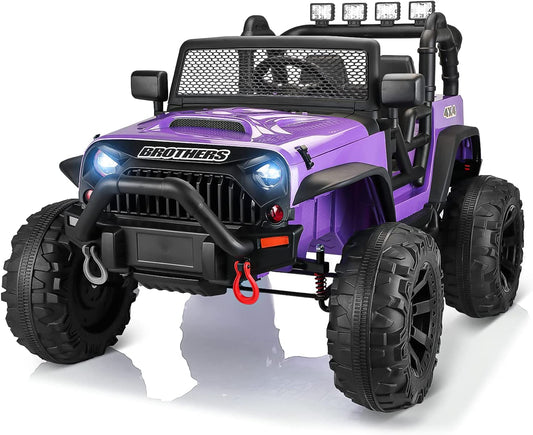 12V Kids Ride on Truck Toys with Remote Control Electric Vehicles with 3 Speeds for Boys Girls in Purple
