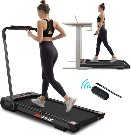 under Desk Treadmill - 2 in 1 Folding Treadmill for Home 300LBS Weight Capacity, 3.5 HP Free Installation Foldable Treadmill Compact Electric Walking Running Machine