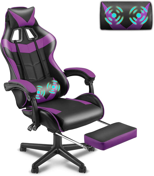 Purple Gaming Chair with Footrest, Ergonomic Gamer Chair, Video Game Chairs with Adjustable Headrest, Removable Lumbar Support Office Chair, Game Chairs for Adults Teens(Purple)