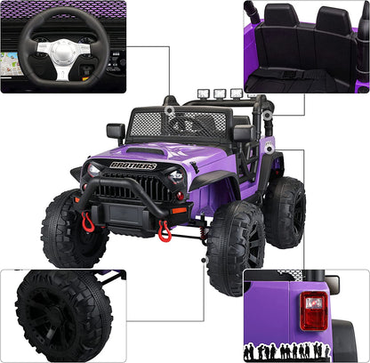 12V Kids Ride on Truck Toys with Remote Control Electric Vehicles with 3 Speeds for Boys Girls in Purple