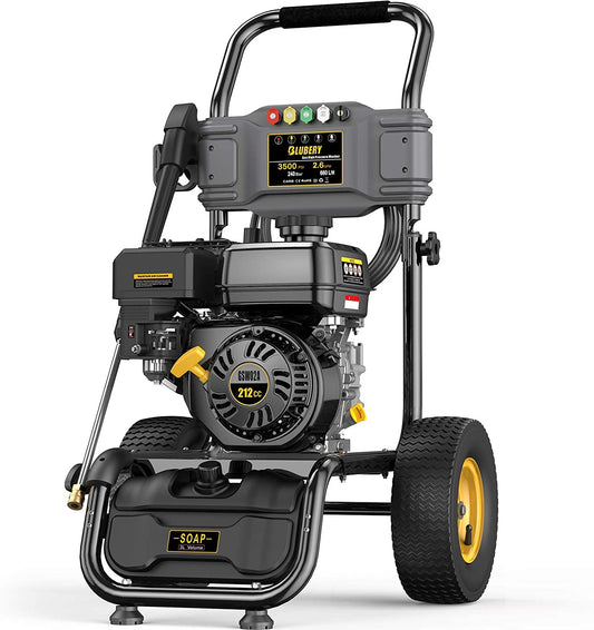 3500PSI Gas Pressure Washer, 13'' Pneumatic Anti-Skid Tires, 50FT Hose&Soap Container, 2.6GPM 212CC Power Washer, 5 Adjustable Nozzles, CARB&EPA CERT