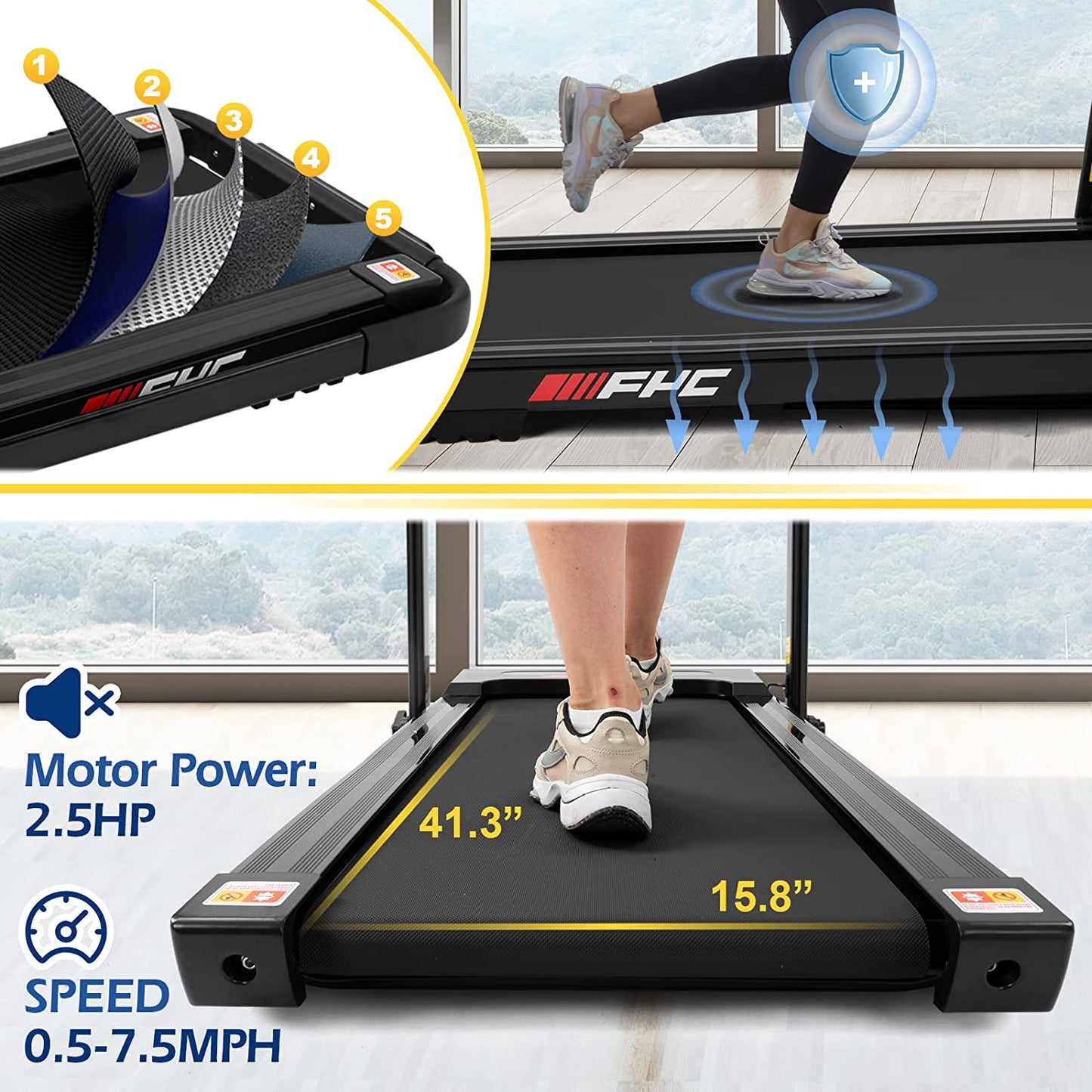 under Desk Treadmill - 2 in 1 Folding Treadmill for Home 300LBS Weight Capacity, 3.5 HP Free Installation Foldable Treadmill Compact Electric Walking Running Machine