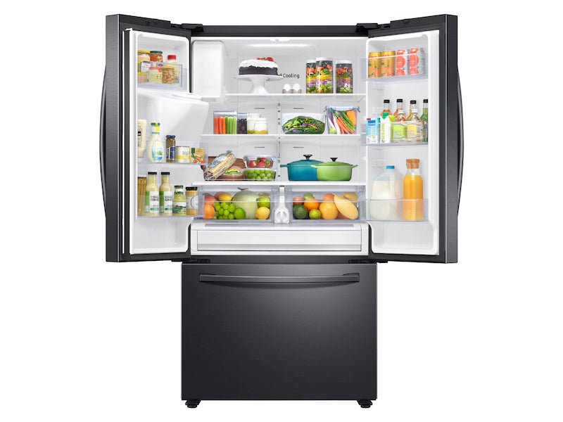 26.5 cu. ft. Samsung Large Capacity 3-Door French Door Refrigerator with Family Hub™ and External Water & Ice Dispenser in Black Stainless Steel